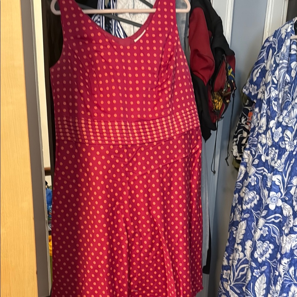 Amanda Smith Red and Gold Polka Dot Midi Dress